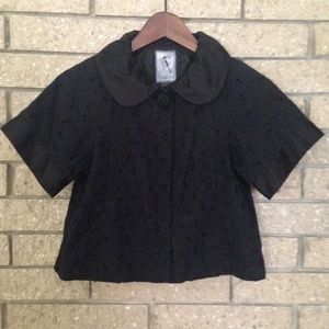 Black Crop Cotton Eyelet Jacket